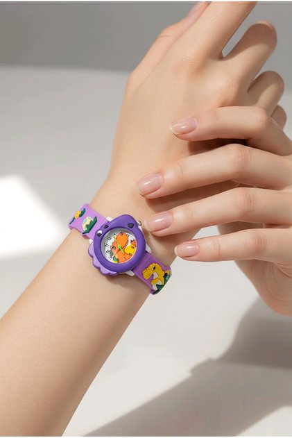 Children's Purple Dinosaur Figured Silicone Strap Wristwatch (Without Box)