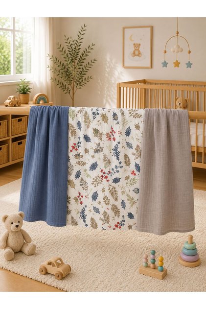 Multi-Purpose Muslin Blanket Set of 3, Muslin Newborn Baby Blanket, 100% Organic Cotton Muslin Cloth - 80X80 cm