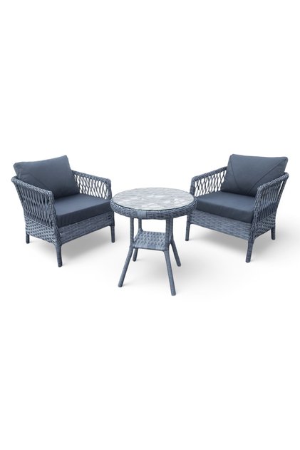 Loft Gri 2 Kişilik(1-1-Masa) Rattan Örgü Bahçe & Balkon & Teras Masa Sandalye Takımı