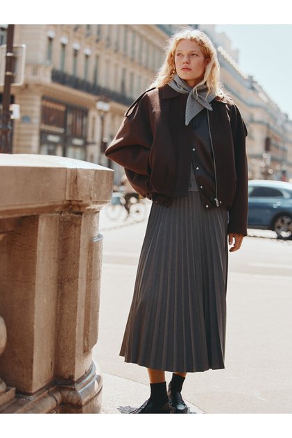 Peak New Season Gray Pleated Skirt with Elastic Waist