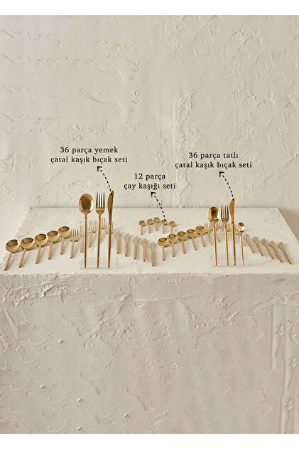 Siena 12-Person 84-Piece Fork Spoon Knife Set Gold
