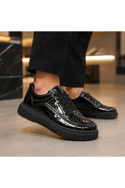 Kb-X12 Black Patent Leather Black Sole Casual Men's Shoes