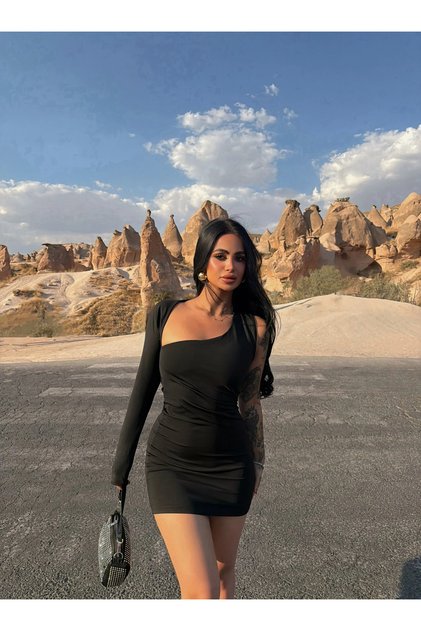 Black One Sleeve Mini Dress