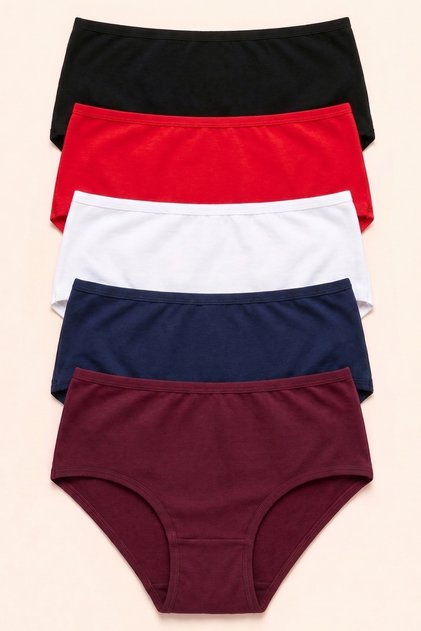 High Waist Bikini Panties 5-Piece Cotton Mixed Color Women's Set