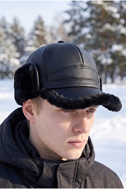 Men's Faux Leather Fur Cap Hat