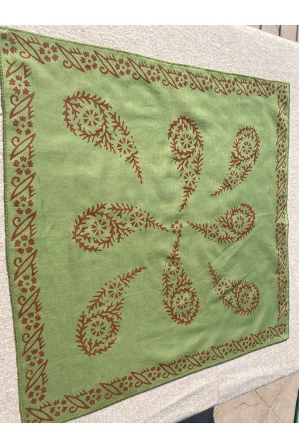 Green Shawl Patterned Board Printed Handmade Bandana 51 X 51