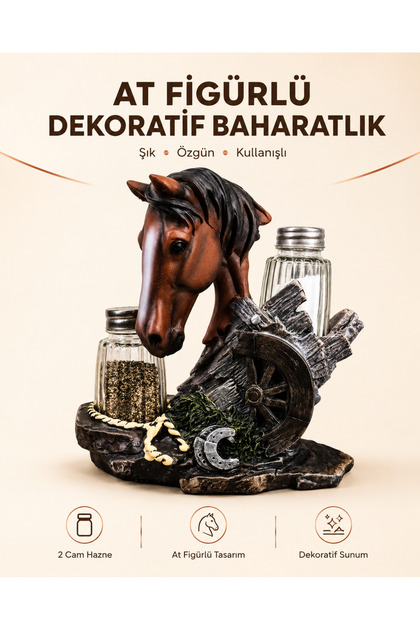 Decorative Double Glass Spice Rack Set with Horse Figure, Kitchen Tableware, Salt and Pepper Shakers, Presentation Container, Gift Decor