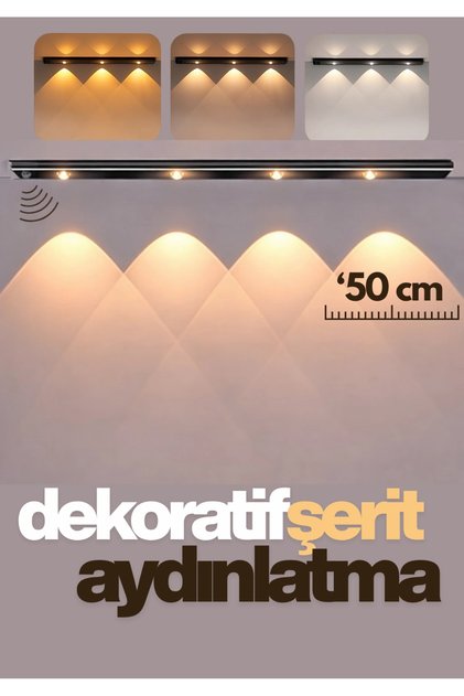50cm Sensörlü Şarjlı LED Dekoratif Lamba Geçmeli 3 Farklı RENK ŞERİT LED