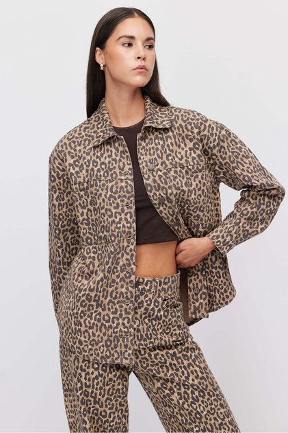Kadın Leopar Desenli Oversize Gömlek