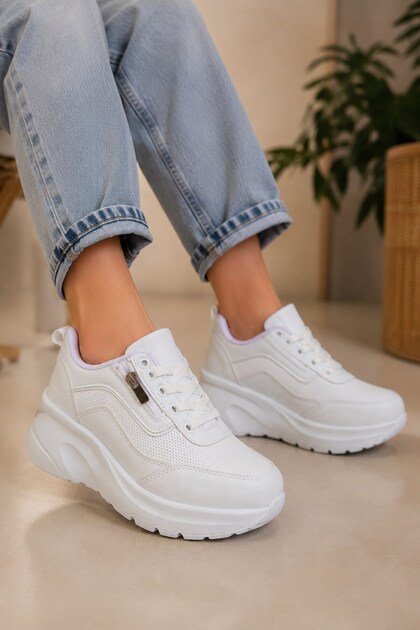 Women's 5 cm Heeled, Thick Platform Sole, Stylish, Lace-Up Sneaker