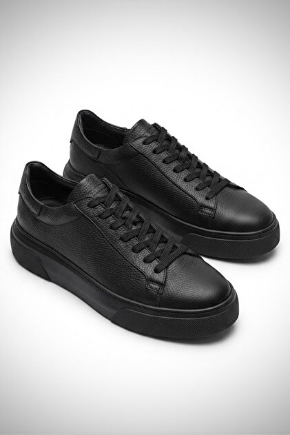 Men's Genuine Leather Full Black Sports Shoes