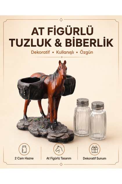 Horse Figured Double Glass Container Salt and Pepper Shaker Set Decorative Spice Container Kitchen and Tableware Accessory