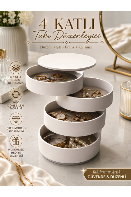 4 Katlı Takı Organizeri Şık Takı Kutusu Düzenleyici Beyaz
