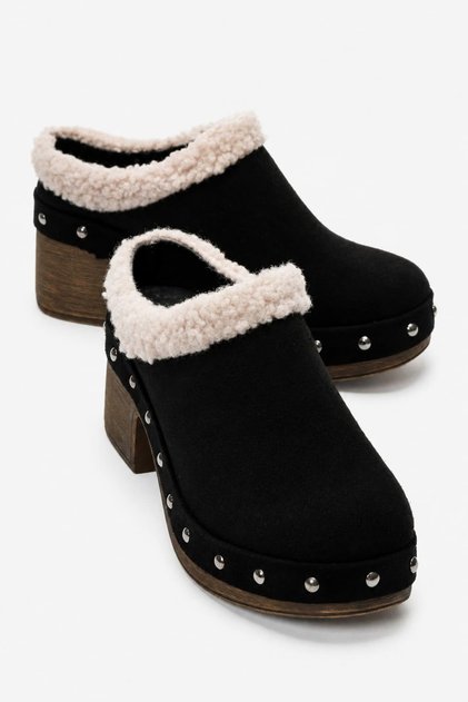 Zerlinda Women's Genuine Leather Clogs Slippers Black Suede