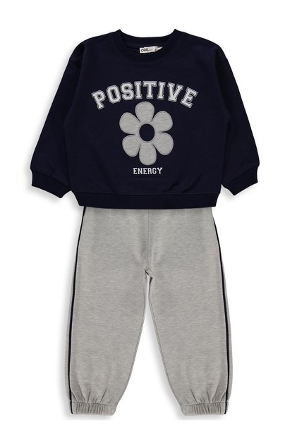 Floral Appliqued Tracksuit Set for 2-5 Years Old - Navy Blue