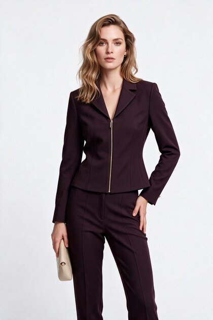 Kadın Çentikli Yaka Fermuarlı Normal Kesim Blazer Ceket