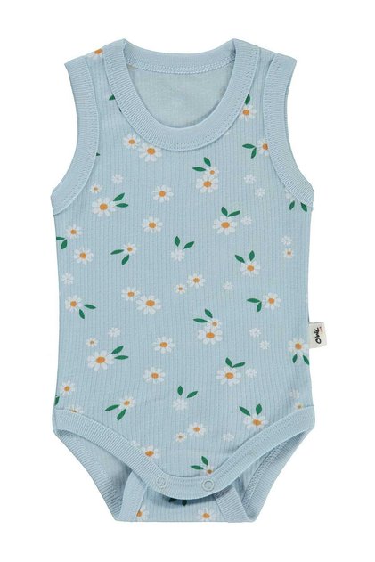 Floral Print 0-3 Years Old Snap Fastener Bodysuit - Blue