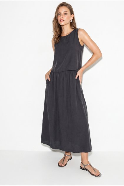Women's Gray Thick Strap Blouse Elastic Waist Skirt Modal Set 60283447