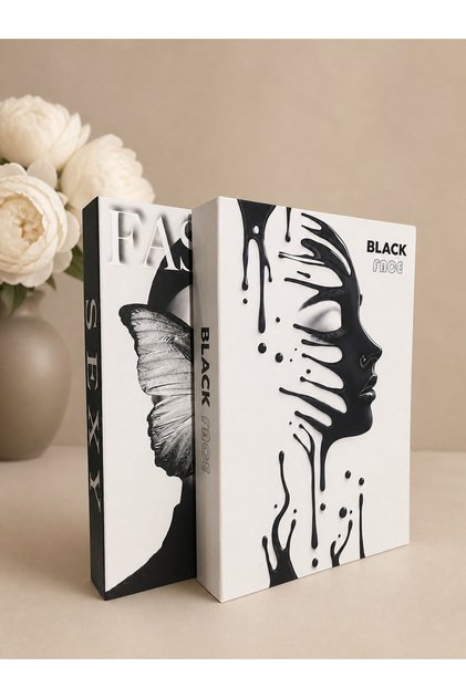 Fashion Kelebek ve Kadın Silüeti Siyah Beyaz Dekoratif Kitap Kutu 2’li Set