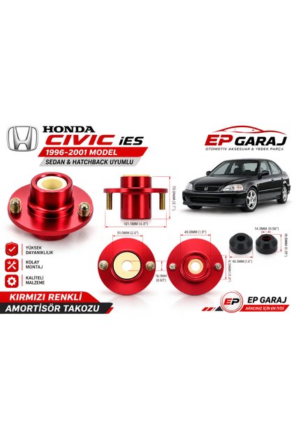 Honda Civic İES 1996-2001 Sedan Hatchback Uyumlu Sağ Ön Kırmızı Amortisör Takozu