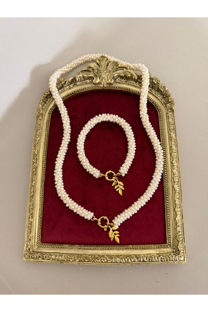 Sarmaşık inci kolye bileklik set - 2mm inci