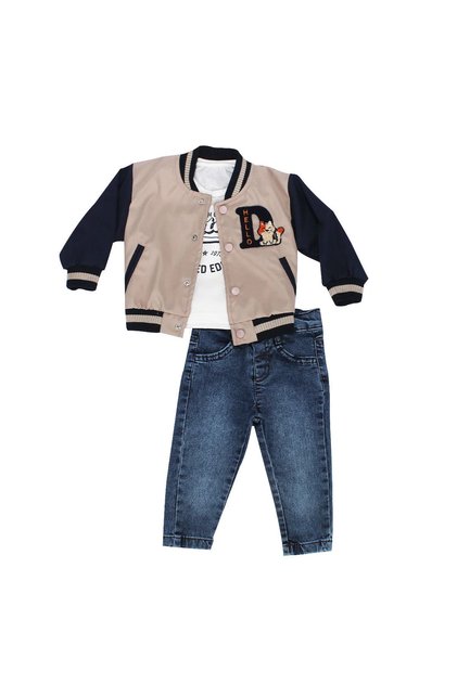 Boy's Brown College Jacket and Jeans Luxury 3-Piece Set