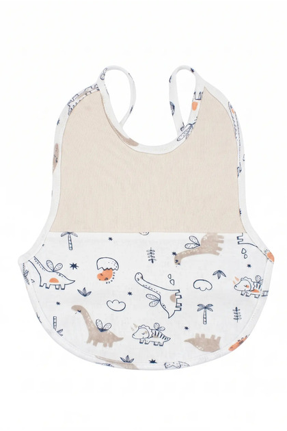 Unisex White Beige Patterned Baby Bib
