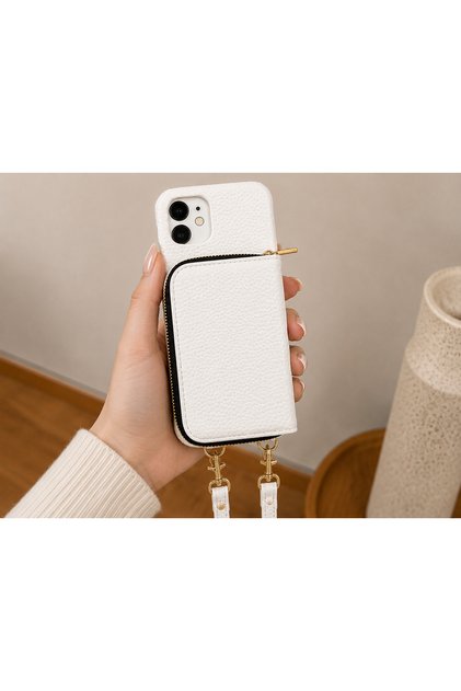 iPhone 11 (6.1 Inch) Compatible Premium Lux Leather Case with Open Sides, Slim Design, Wallet, Zipper, Card Holder, Crossbody Neck Strap, and Drawstring Strap