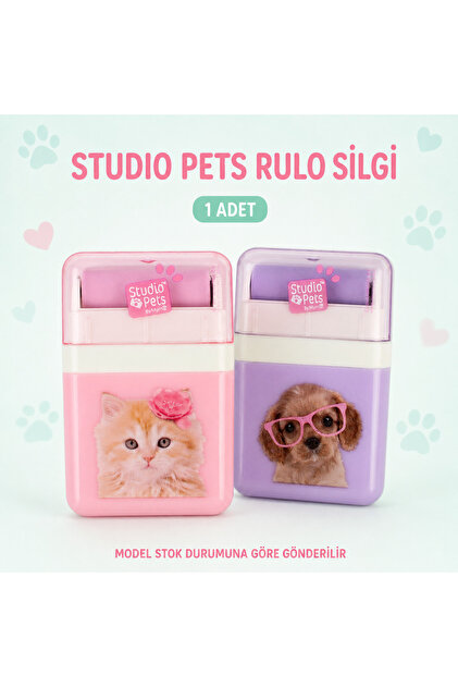Studio Pets Rulo Silgi Kedi Köpek Desenli Kapaklı Sevimli Okul Silgisi 1 Adet