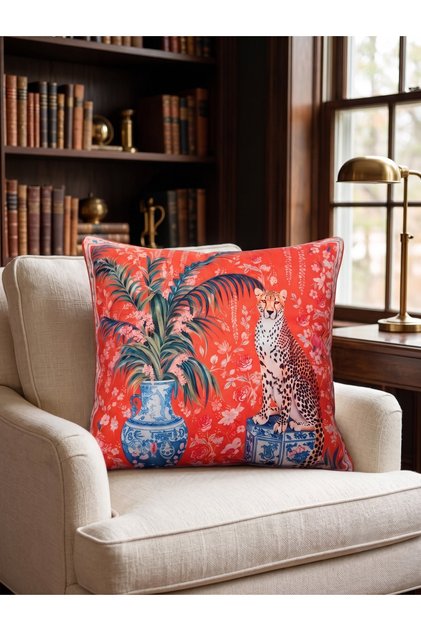 Leopard Patterned Throw Pillow Cover | Double Sided | Edged with Piping | 43X43 cm