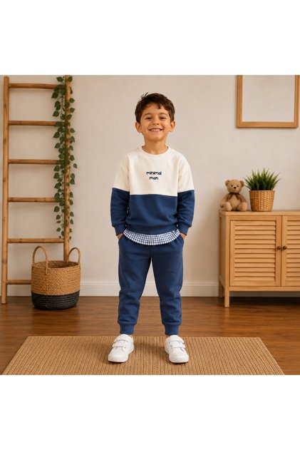 Erkek Çocuk Premium 2’li Eşofman Takımı | Kaliteli Kumaş, Şık Renk Bloklu Sweatshirt ve Jogger Pantolon