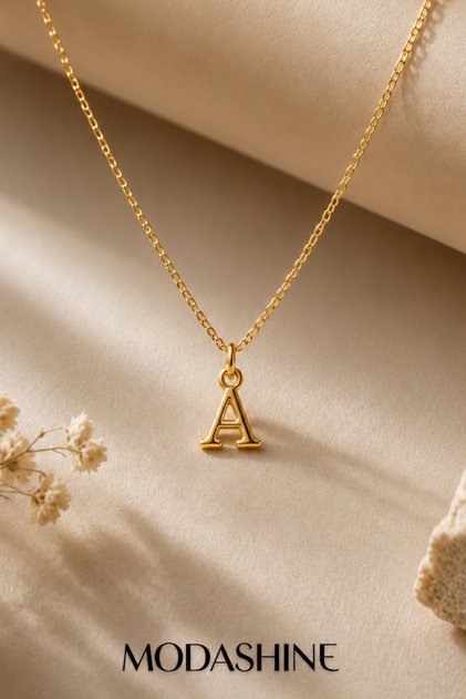 Kişiye Özel Harf Kolye Gold - Harfli Kolye İsim Baş Harfi Sarı Altın Renk Çelik Kadın Kolye
