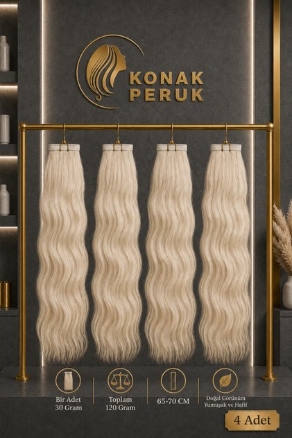 Fiber Sentetik Uzun Su Dalgalı 4 Parça Çıt Çıt - Platin