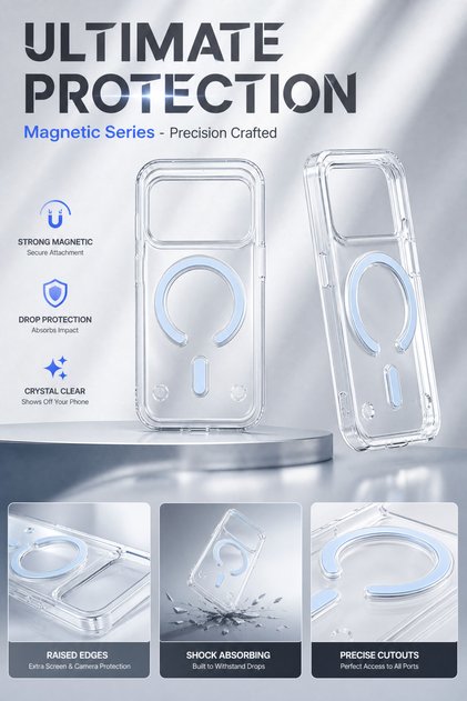 حافظة مغناطيسية شفافة من MagSafe لهاتف iPhone 18 Pro، واقي هاتف شفاف مضاد للخدش ومضاد للاصفرار وممتص للصدمات