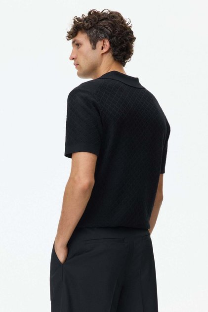 Slim Fit Textured-knit polo shirt