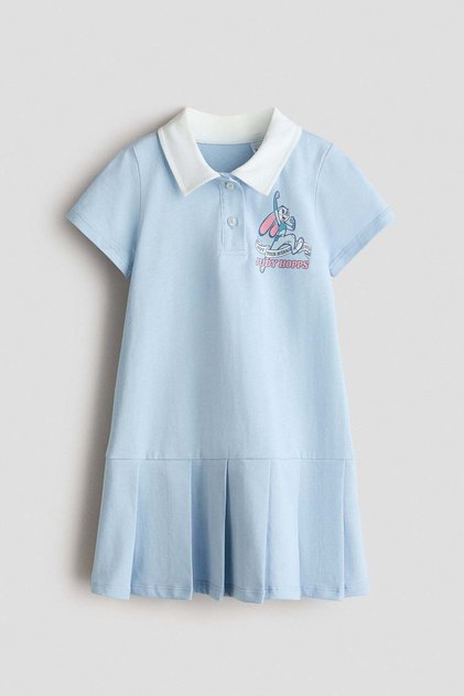Print-motif cotton polo dress