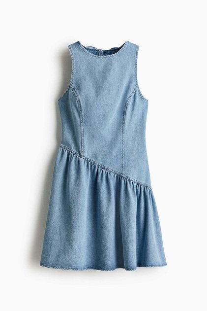 Flared-skirt denim dress