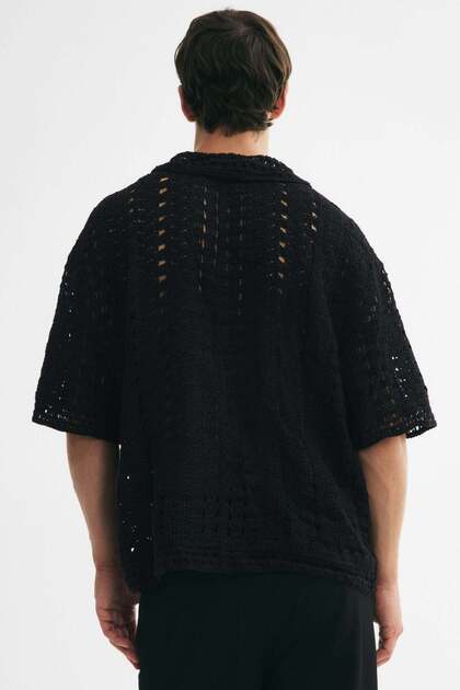 Relaxed Fit Crochet-look polo shirt