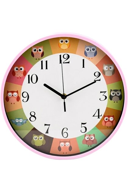 30cm Kids Owl Wall Clock Silent Non-Ticking Sweep Movement – Large 12-Inch Pink Frame