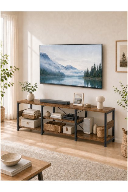 TV Stand with 3-Tier Open Storage Shelves, 150cm Modern Media Console Table with Sturdy Metal Frame for Living Room and Home Entertainment