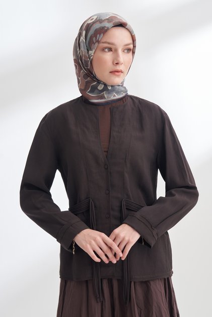 Heritage Floral Pattern the Tencel Edit Scarf - Black - Brown