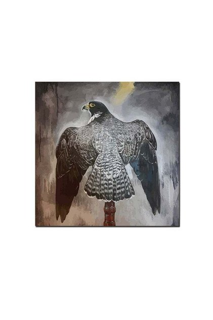 لوحة فنية جدارية لطائر الصقر باللون الرمادي/الأزرق/البني مقاس 30 × 30 سم