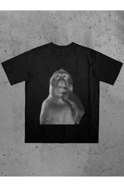 Thinking Monkey Printed Oversize Boxy Cut Unisex 100% Cotton Tshirt (190 Gsm)