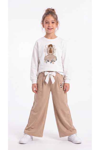 Top Front Printed Full-Printed Bottom Belt Polka Dot Full-Printed Girls' Top and Bottom Tracksuit Set