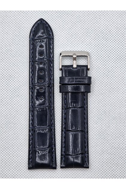 22mm Parlak Lacivert Deri Saat Kayışı