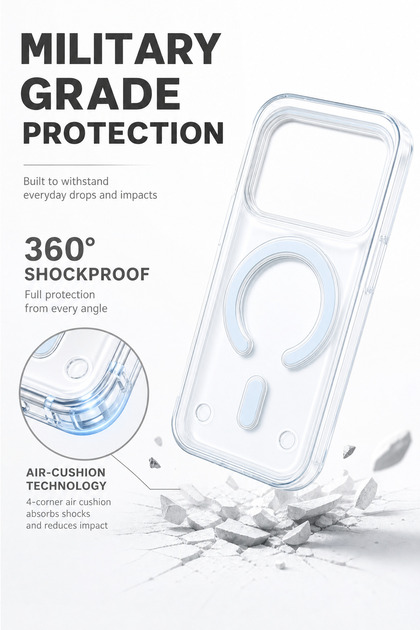Crystal Transparent Magsafe Magnetic Phone Cover for iPhone18 Pro Max, Four‑Corner Airbag Drop‑Resistant Anti‑Scratch Slim Mobile Protective Case