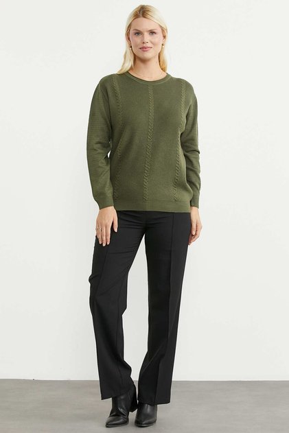 Hair Braid Motif Casual Knitwear Sweater - Green