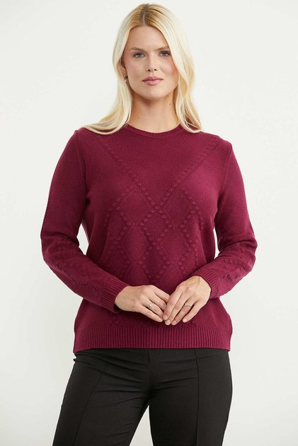 Baklava Motif Knitwear Sweater - Burgundy