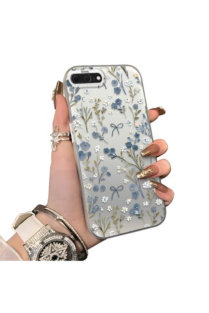 Blue Flower and Ribbon Hard Phone Case Compatible with iPhone 7 Plus/8 Plus, Shock Protection