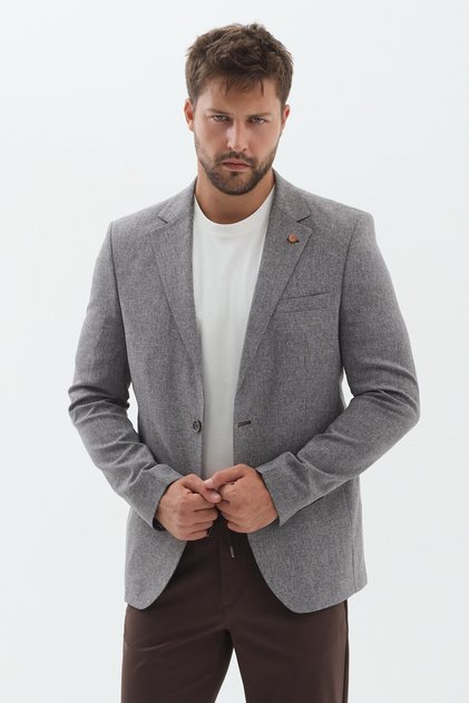 Gedson Men's Brown Linen Look Slim Fit Spring-Summer Sports Blazer Jacket